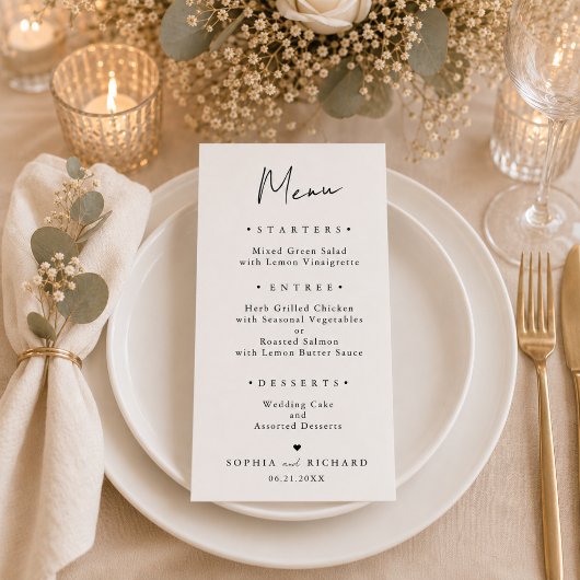 Menu Mariage Élégant Minimaliste