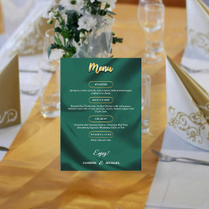 Menu Mariage Élégant Minimaliste avec Écriture Émeraude