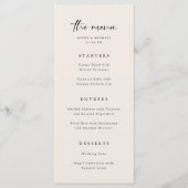 Menu Mariage Élégant Minimaliste Beige Script (Devant)