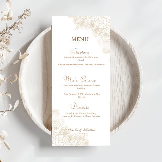 Menu Mariage élégant minimaliste Gold Floral