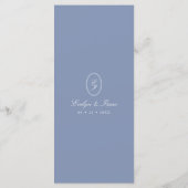 Menu Mariage Élégant Minimaliste Monogramme Bleu (Dos)