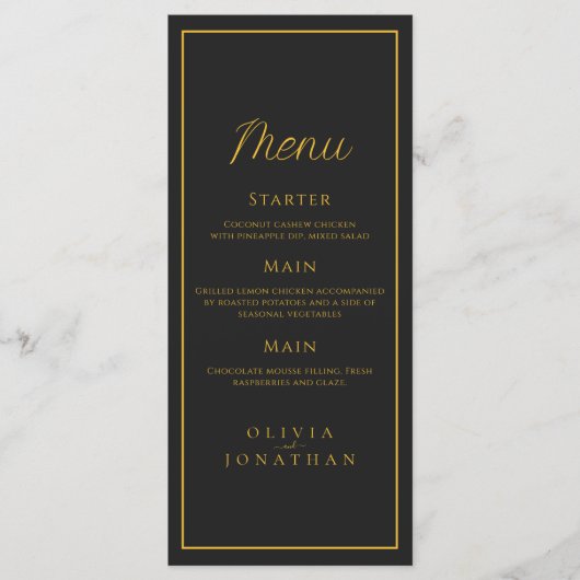 Menu Mariage élégant minimaliste noir (Devant)