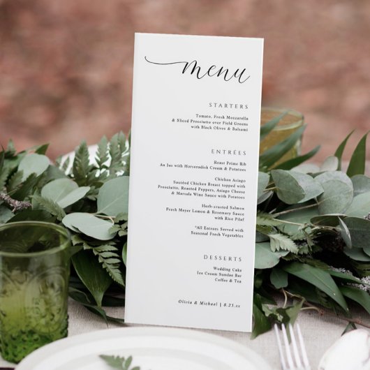 Menu Mariage Élégant Moderne Aligné à Droite pour le Dî