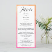 Menu Mariage Élégant Moderne Aquarelle Rose Orange (Debout devant)