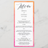 Menu Mariage Élégant Moderne Aquarelle Rose Orange (Devant)