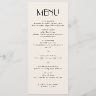 Menu Mariage élégant moderne Art Déco ivoire noir