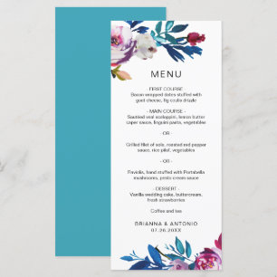 Menu Mariage Élégant Moderne aux Fleurs Roses