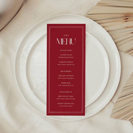 Menu Mariage Élégant Moderne avec Typographie Gras Roug