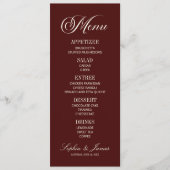 Menu Mariage Élégant Moderne Burgundy Foncé (Devant)