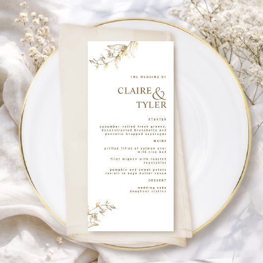 Menu Mariage Élégant Moderne Chic Blanc et Or
