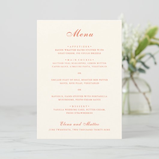 Menu Mariage Élégant Moderne Classique Terracotta (Debout devant)
