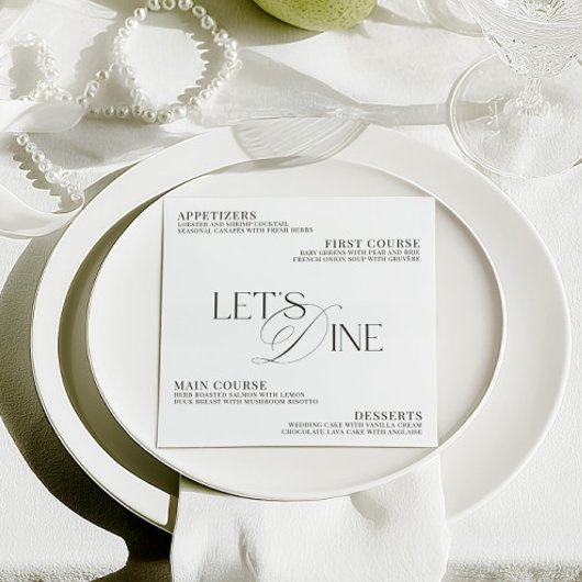 Menu Mariage Élégant Moderne Noir & Blanc Dîner