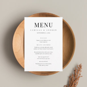Menu Mariage élégant moderne noir et blanc