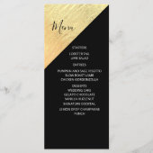 Menu Mariage élégant moderne noir et or feuille (Devant)