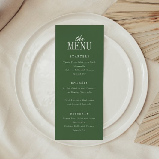 Menu Mariage élégant moderne typographie vert olive