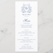 Menu Mariage Élégant Monogramme à Crête Florale Bleue (Devant)
