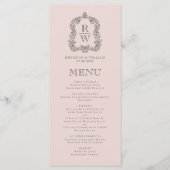 Menu Mariage Élégant Monogramme Blush Rose (Devant)