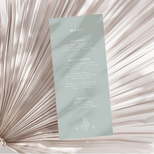 Menu Mariage Élégant Monogramme Feuille Vert de Sauge