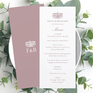 Menu Mariage Élégant Monogramme Floral Vintage Rose
