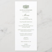 Menu Mariage Élégant Monogramme Floral Vintage Vert (Devant)
