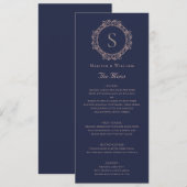 Menu Mariage Élégant Monogramme Navy (Devant / Derrière)