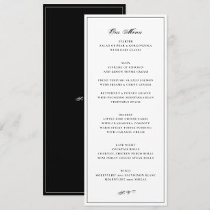 Menu Mariage Élégant Noir Blanc