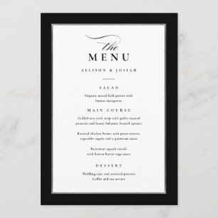 Menu Mariage Élégant Noir et Argent