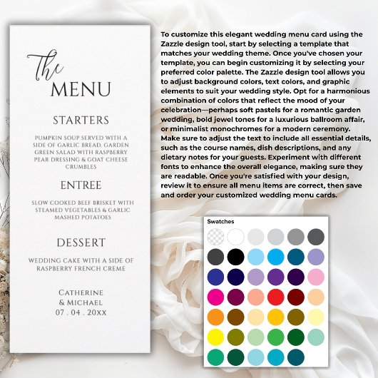 Menu Mariage élégant noir et blanc