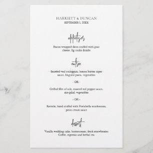 Menu mariage élégant noir et blanc intemporel