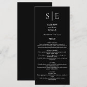 Menu Mariage élégant noir et blanc Monogramme Dîner (Devant / Derrière)