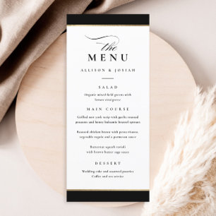 Menu Mariage Élégant Noir et Or