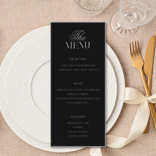 Menu Mariage Élégant Noir Mat Argent Ancien
