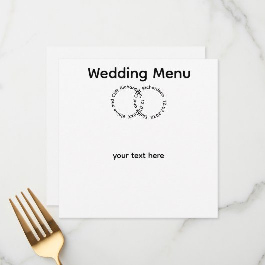 Menu Mariage élégant, Noms, (Devant/Arrière en situation)