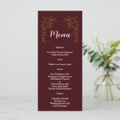 Menu Mariage élégant or floral bordeaux profond (Debout devant)