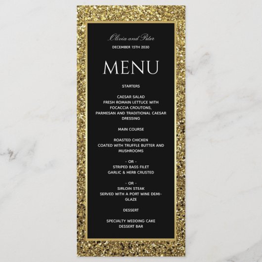 Menu Mariage Élégant Or Noir et Blanc (Devant)