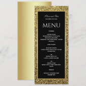 Menu Mariage Élégant Or Noir et Blanc (Devant / Derrière)