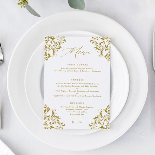 Menu Mariage Élégant Or Vintage Classique