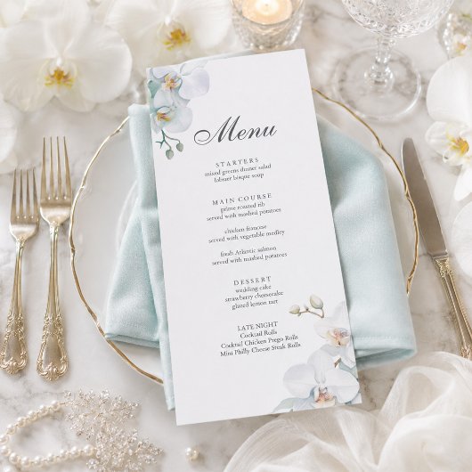 Menu Mariage Élégant Orchidée Sauvage Moderne 