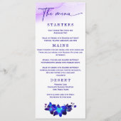 Menu Mariage élégant Orchidée violette et bleue de mari (Devant)