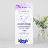 Menu Mariage élégant Orchidée violette et bleue de mari (Debout devant)