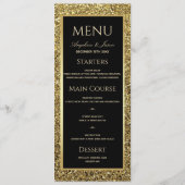 Menu Mariage Élégant Paillettes Noir et Or (Devant)