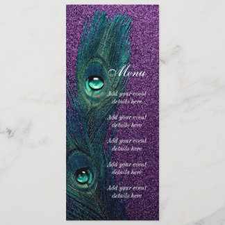 Menu Mariage élégant paon bleu sarcelle violet