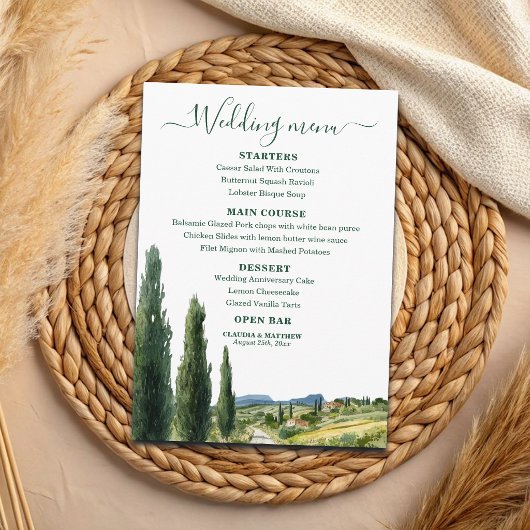 Menu Mariage Élégant Paysage Italien