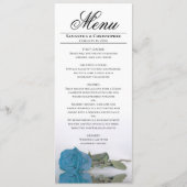 Menu Mariage Élégant Reflets de Rose Bleu Turquoise (Devant)
