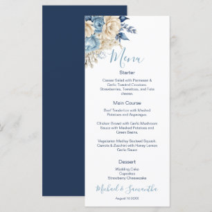 Menu Mariage Élégant Rose Bleu et Ivoire