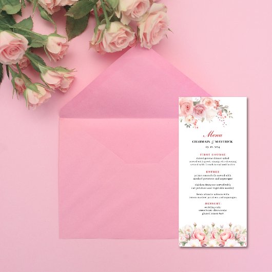 Menu Mariage Élégant Rose de Printemps Rose Tendue