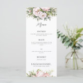 Menu Mariage élégant rose Pêche Florale (Debout devant)