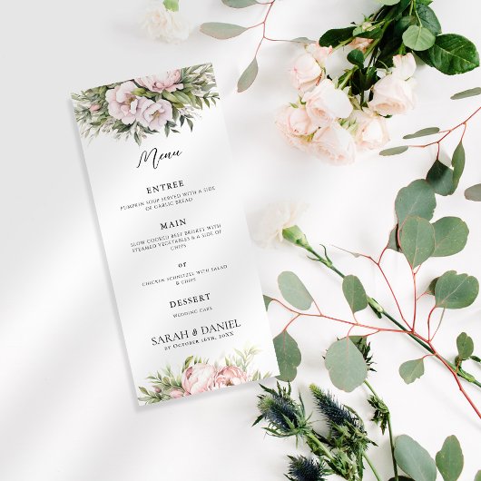 Menu Mariage élégant rose Pêche Florale