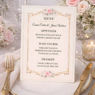 Menu Mariage Élégant Rose Rococo