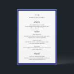 Menu Mariage élégant royal bleu monogramme moderne<br><div class="desc">Menus de mariage modernes présentant un design épuré avec des polices serif et script.</div>